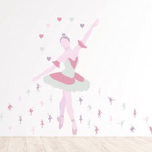 Ballerina wall decal on nursery wall.