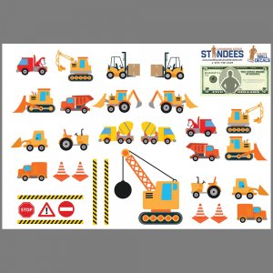 Construction Trucks wall decal print layout.