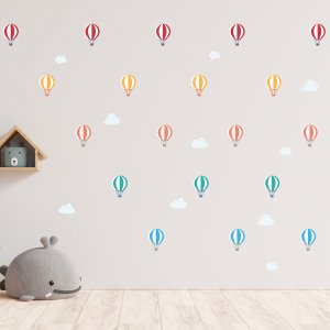 Hot Air Balloon Pattern wall decal displayed on wall.