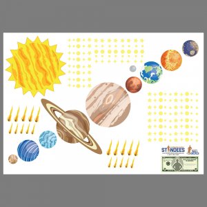 Solar system wall decal print layout.